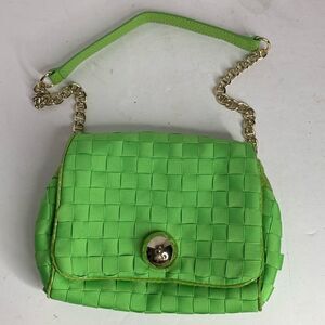 Kate Spade lime green basket weave leather trim chain shoulder bag NWT